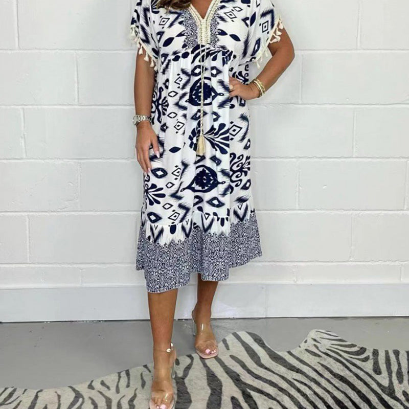 Alyex | Printed V Neck Midi Dress