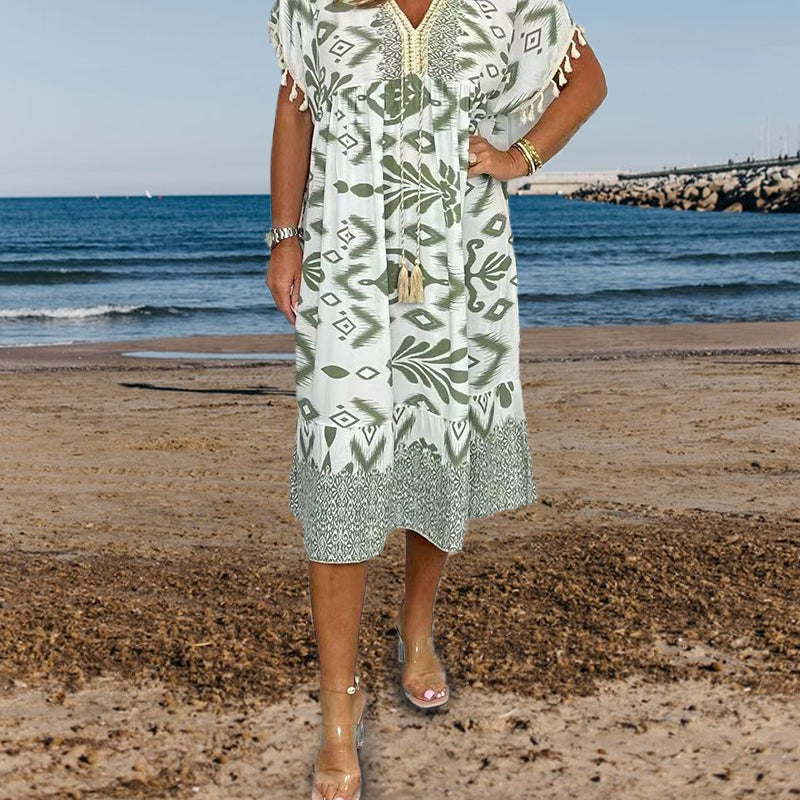 Alyex | Printed V Neck Midi Dress