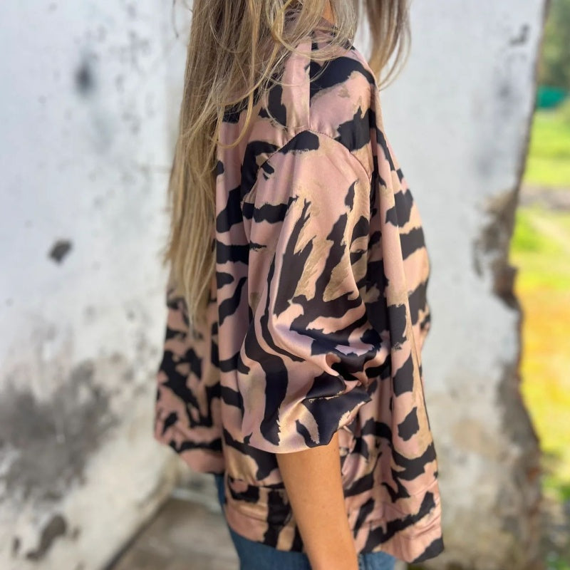 Leezi | Abstract Print Zip Front Jacket