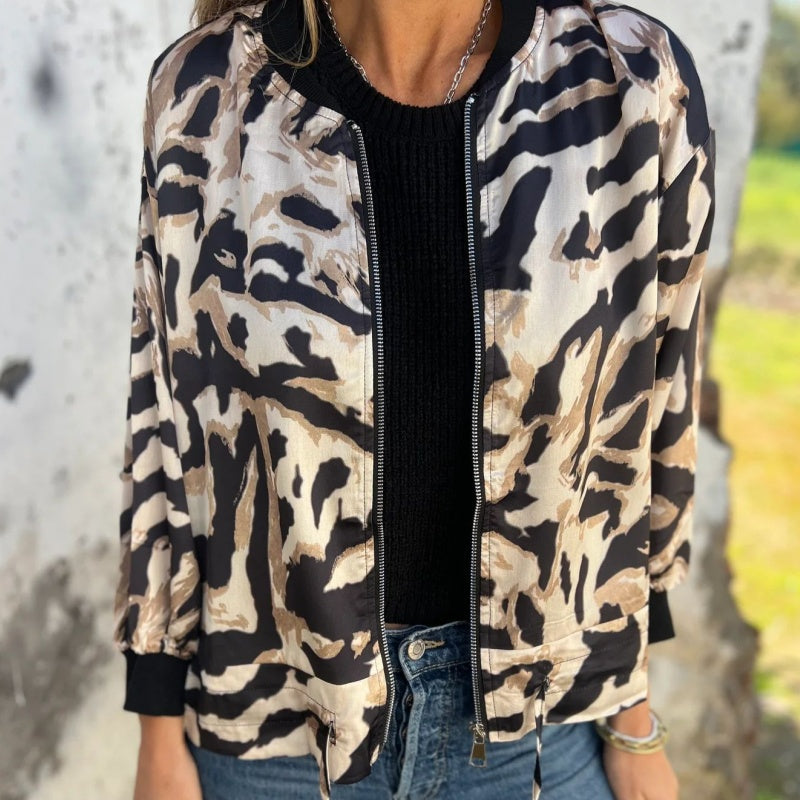 Leezi | Abstract Print Zip Front Jacket