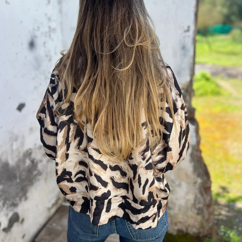 Leezi | Abstract Print Zip Front Jacket