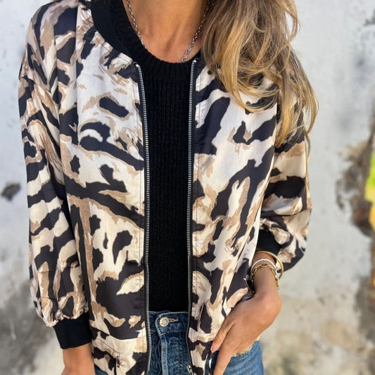 Leezi | Abstract Print Zip Front Jacket