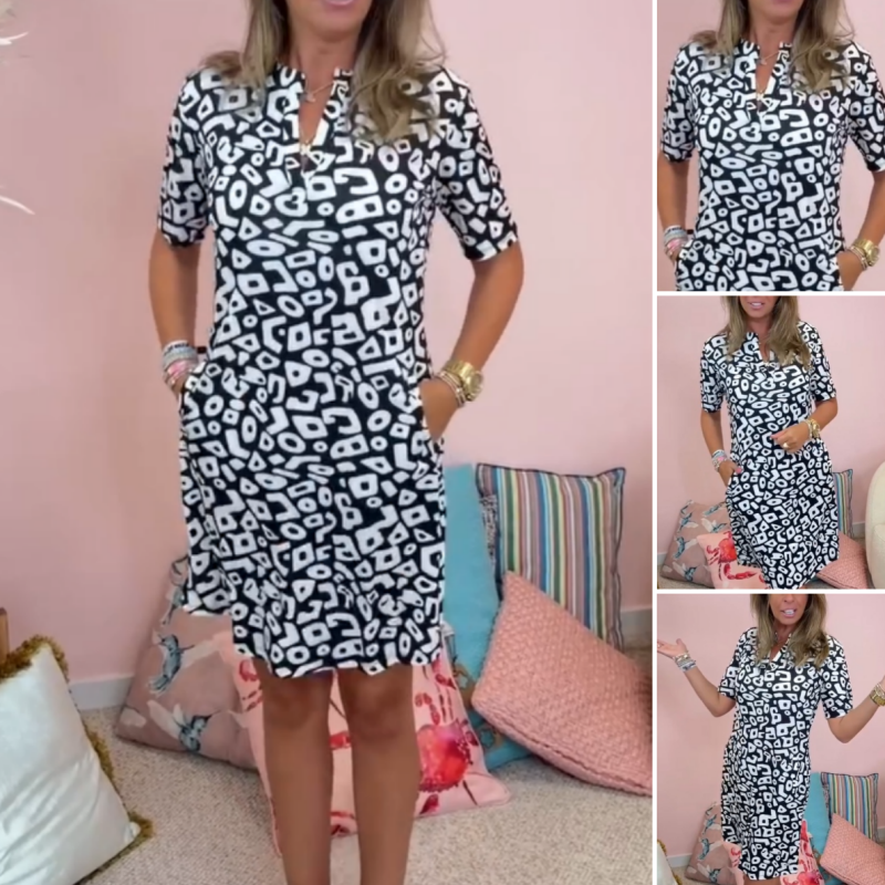 Aluna | Geometric Print Short Sleeve Mini Dress