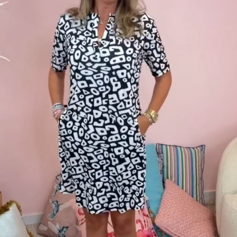 Aluna | Geometric Print Short Sleeve Mini Dress
