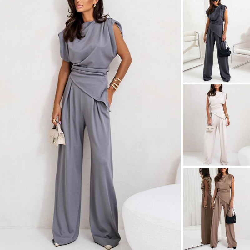 Sonia | Sleeveless Draped Wide Leg Jumpsuit
