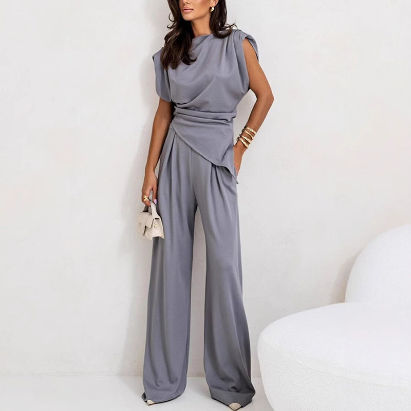 Sonia | Sleeveless Draped Wide Leg Jumpsuit