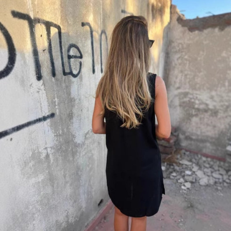 Paula | Sleeveless V Neck Button Front Dress
