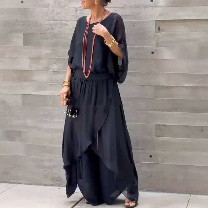 Alyson | Chiffon Layered Wide Leg Two Piece Set