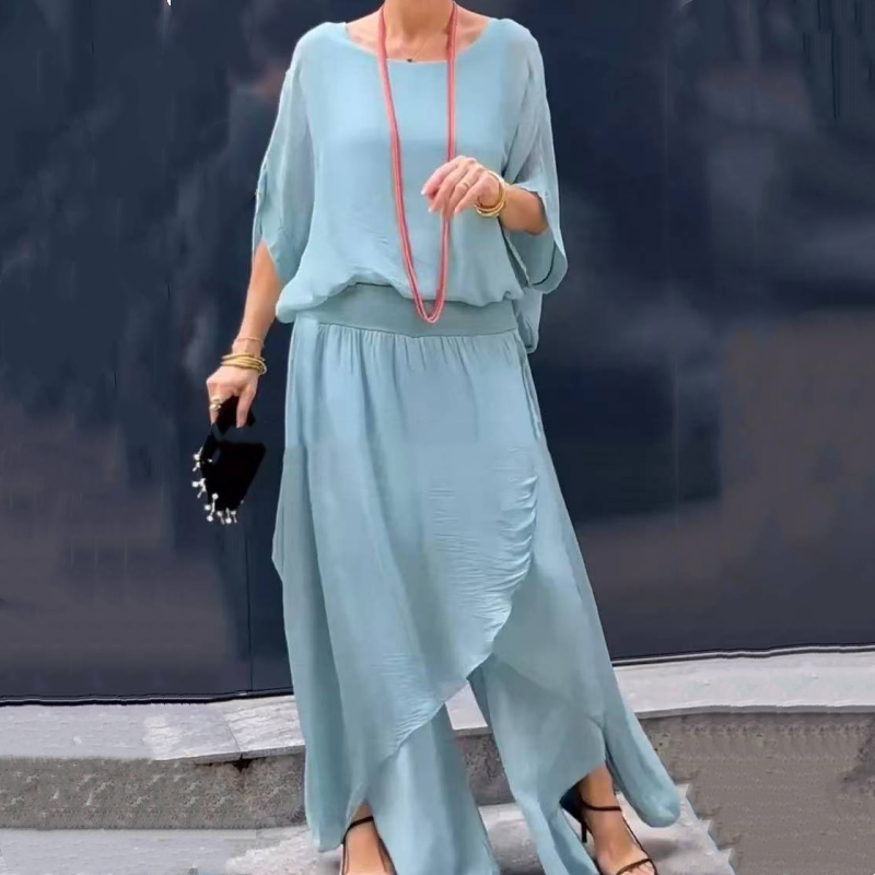 Alyson | Chiffon Layered Wide Leg Two Piece Set