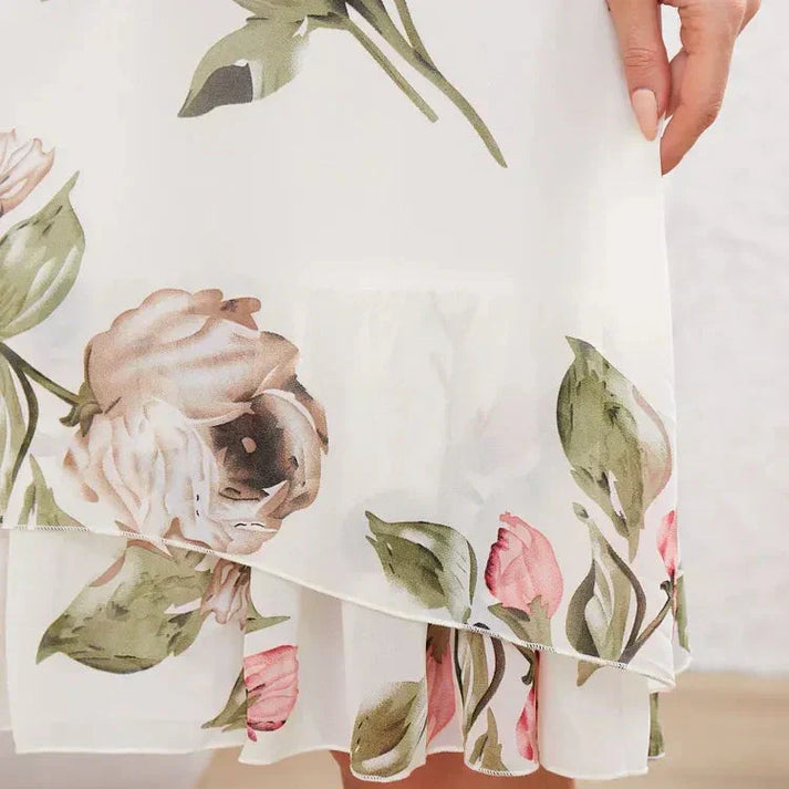 Merita | Floral Chiffon Short Sleeve Midi Dress