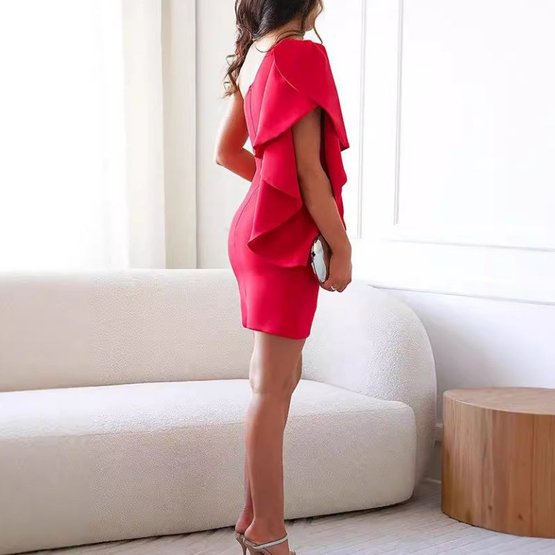 Leah | Mini Dress One Shoulder Ruffle Cocktail