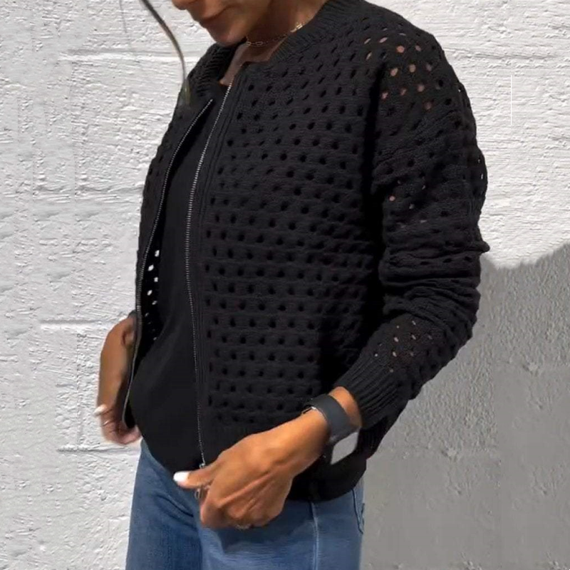 Raluca | Knitted Open Stitch Zip Jacket