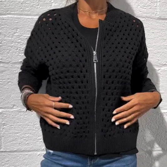 Kelsey | Open-Knit Zip Jacket with Ribbed Trim