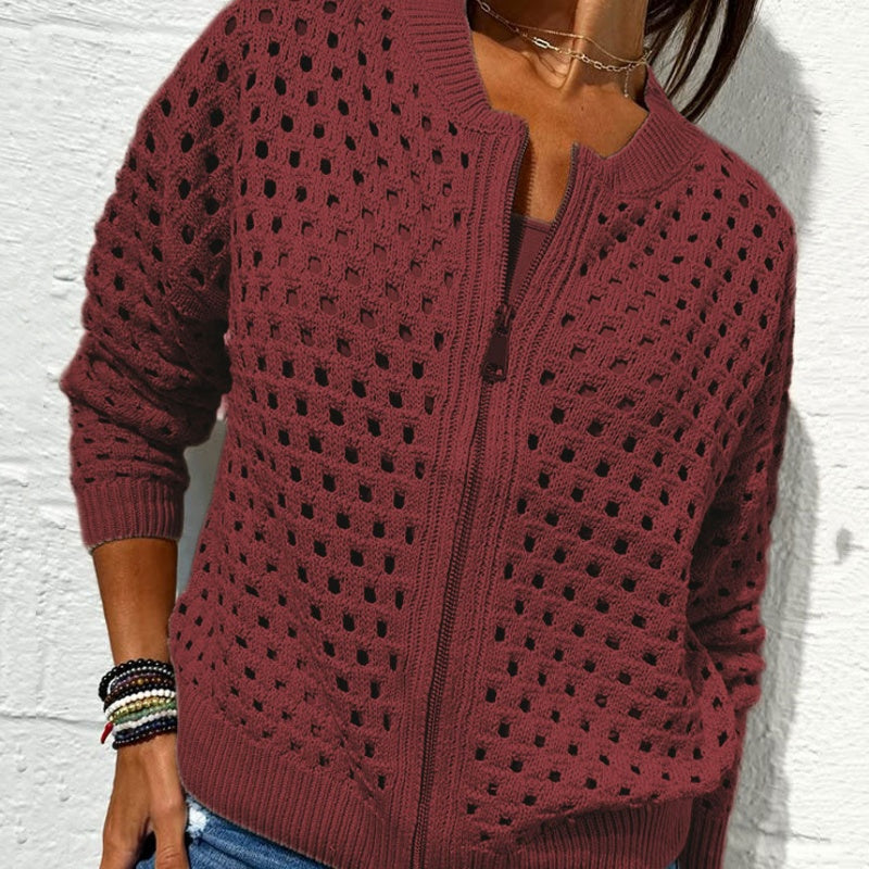 Kelsey | Open-Knit Zip Jacket with Ribbed Trim