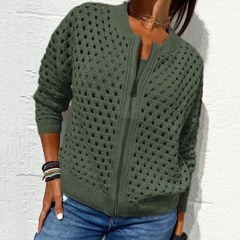 Raluca | Knitted Open Stitch Zip Jacket