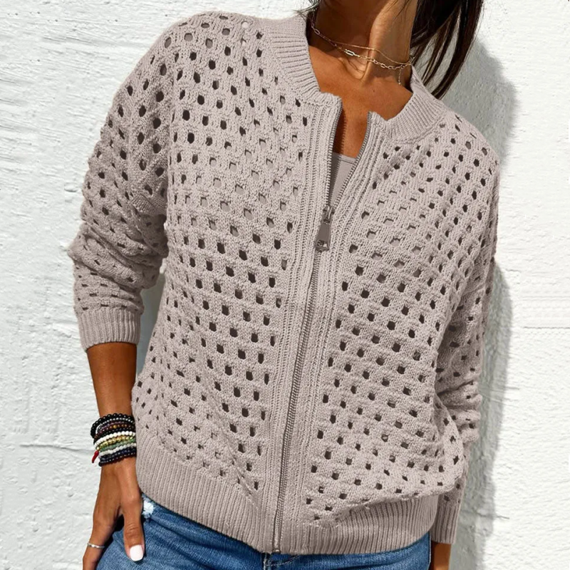 Kelsey | Open-Knit Zip Jacket with Ribbed Trim