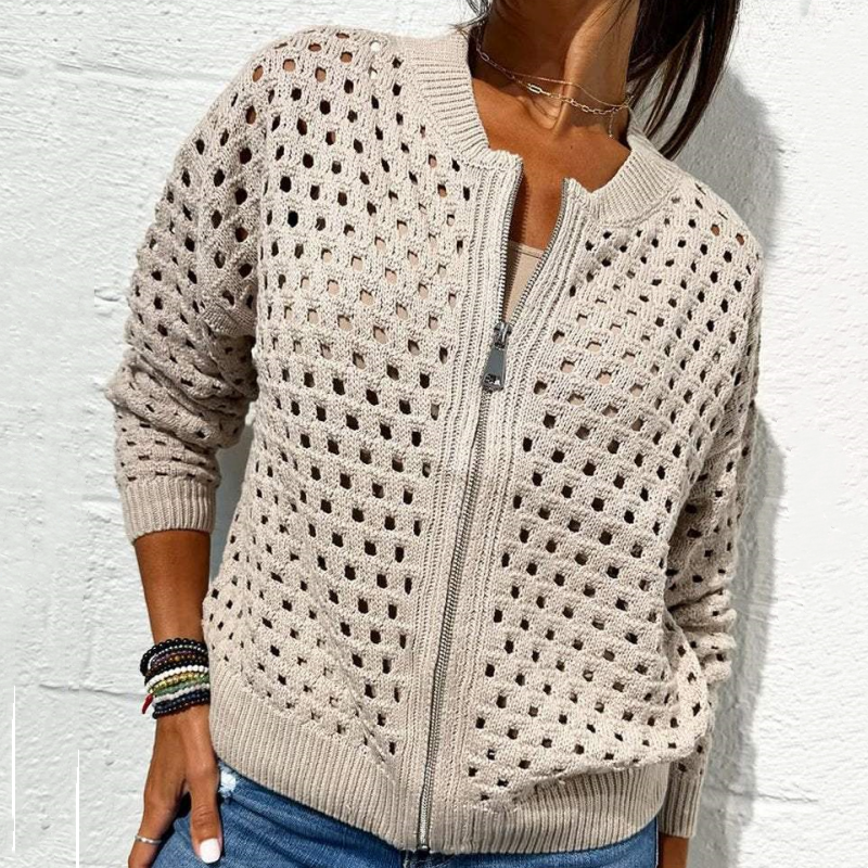 Raluca | Knitted Open Stitch Zip Jacket