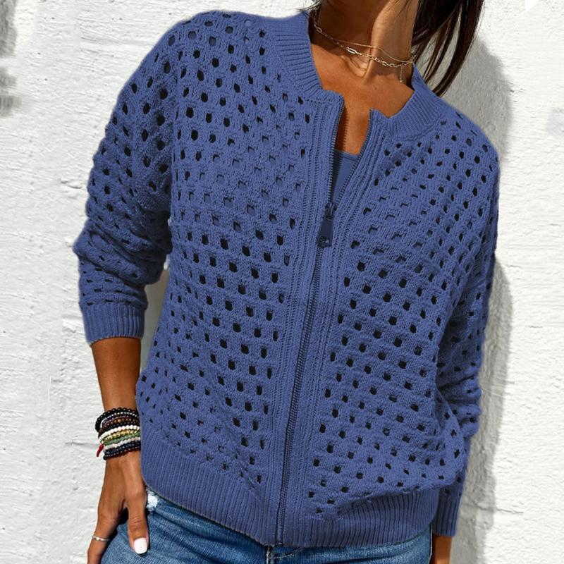 Raluca | Knitted Open Stitch Zip Jacket