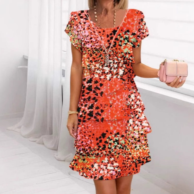 Jonna | Tiered Leopard Print Short Sleeve Dress