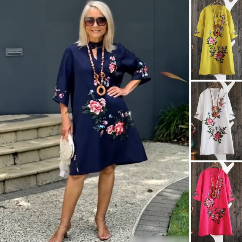 Russo | Floral V Neck Loose Sleeve Dress