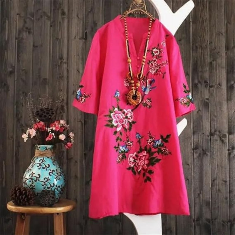Russo | Floral V Neck Loose Sleeve Dress