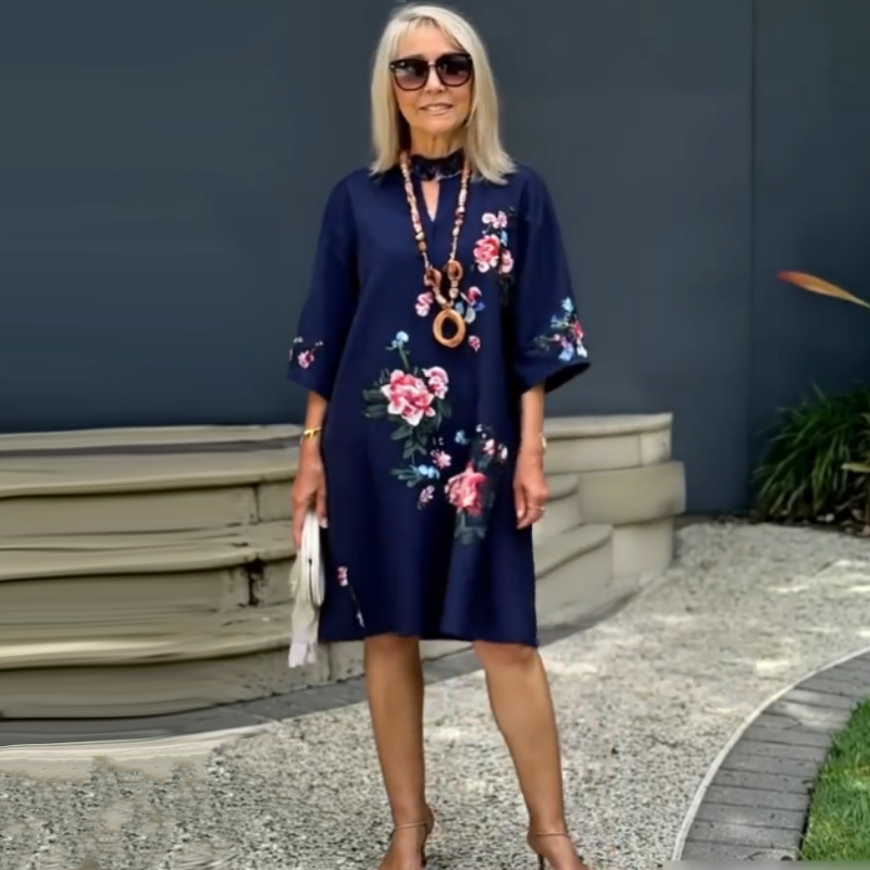 Russo | Floral V Neck Loose Sleeve Dress