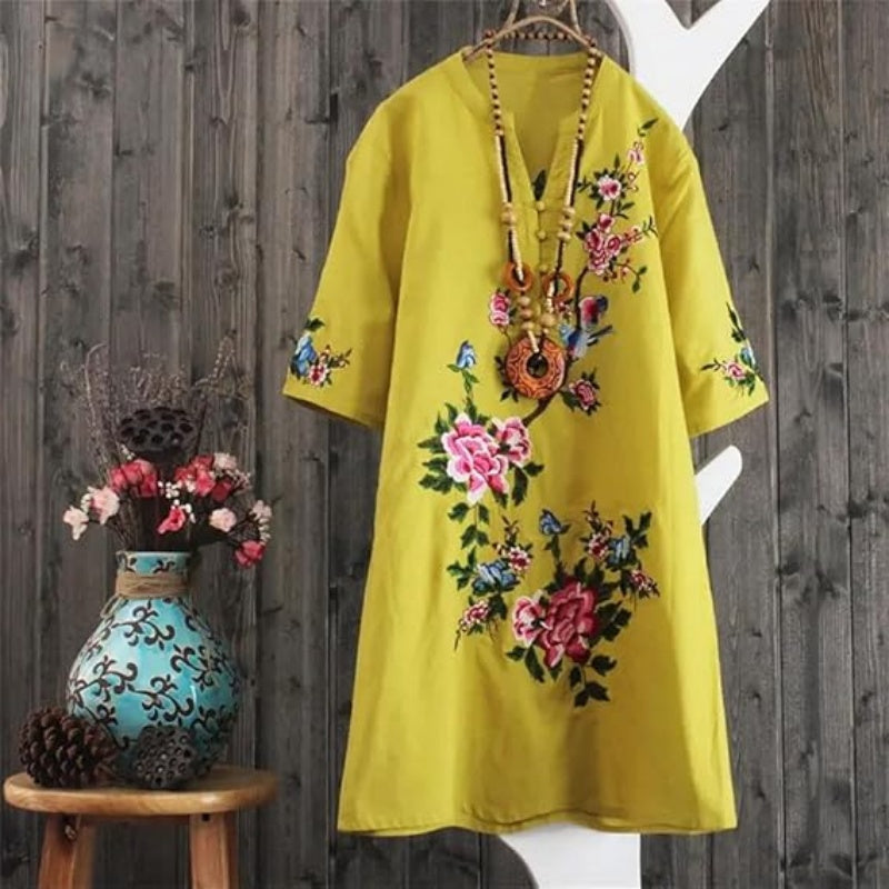 Russo | Floral V Neck Loose Sleeve Dress