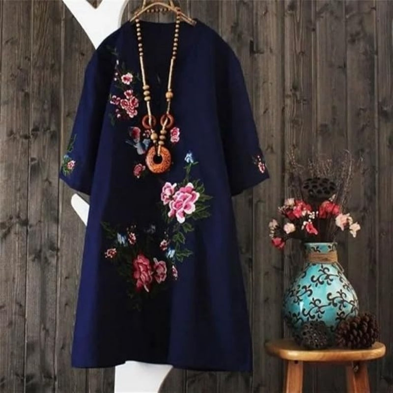 Russo | Floral V Neck Loose Sleeve Dress