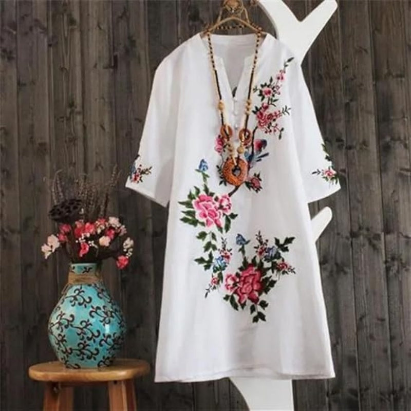 Russo | Floral V Neck Loose Sleeve Dress