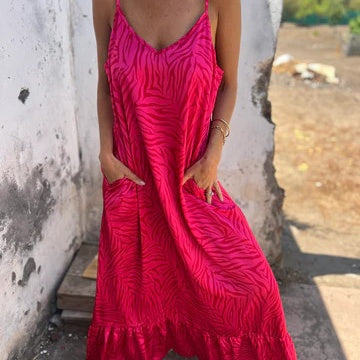 Timera | Zebra Print Sleeveless Maxi Dress Pockets