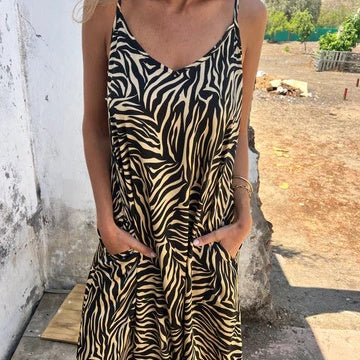 Timera | Zebra Print Sleeveless Maxi Dress Pockets