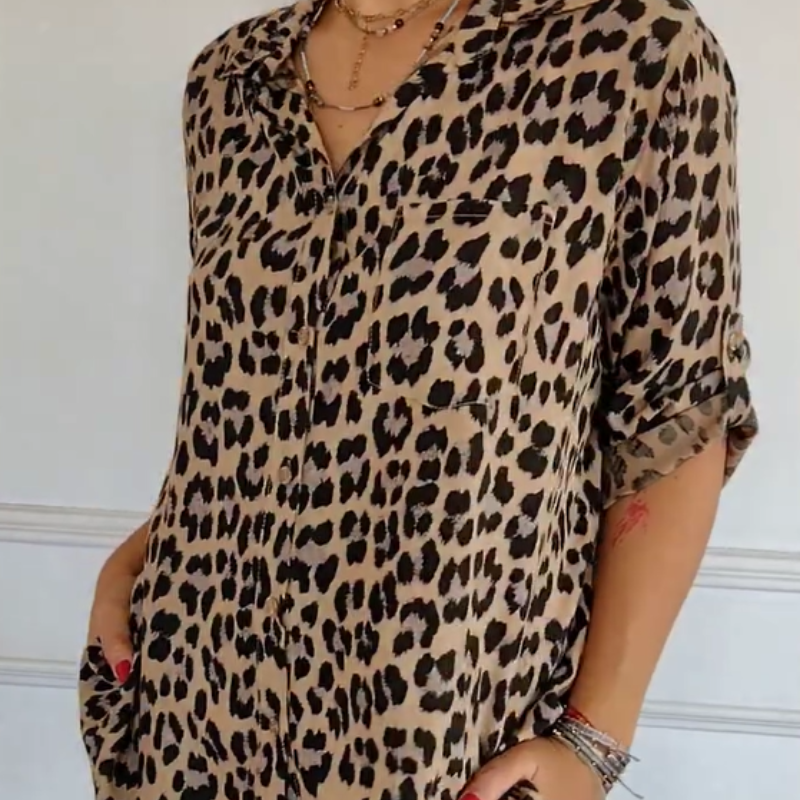 Henrietta | Leopard Print Roll Sleeve Shirt