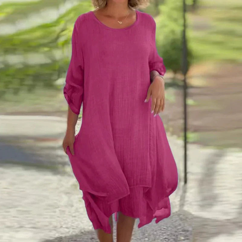 Mariela | Layered Hem Round Neck Midi Dress