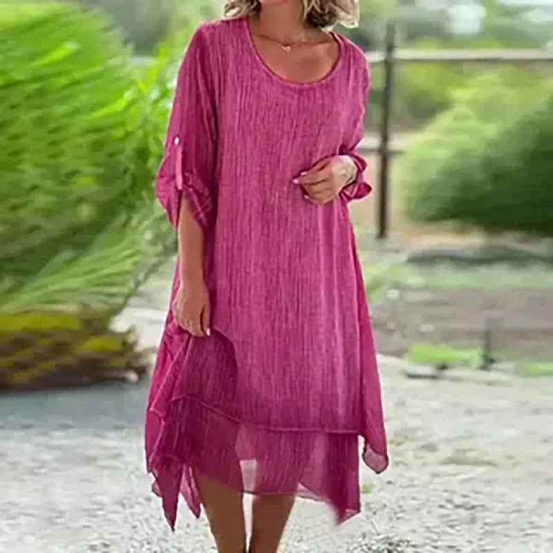 Mariela | Layered Hem Round Neck Midi Dress