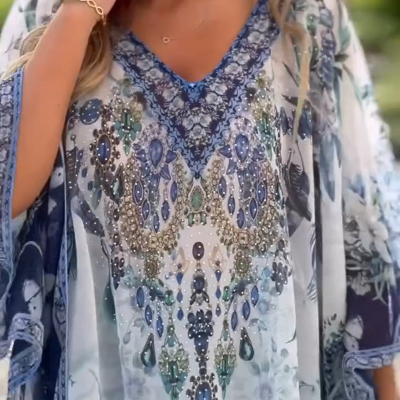 Joleena | Floral V Neck Loose Mini Dress