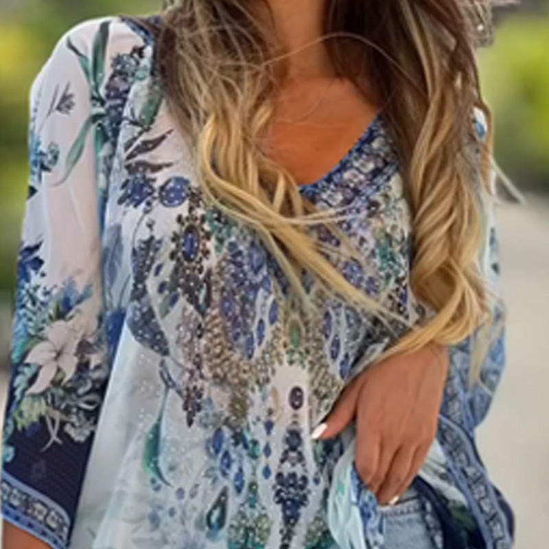 Joleena | Floral V Neck Loose Mini Dress