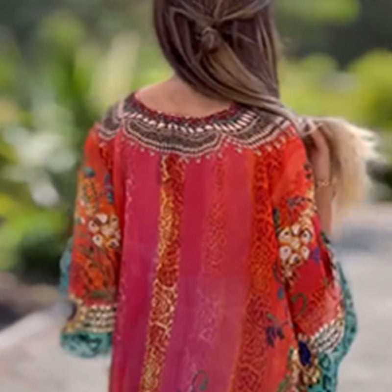 Joleena | Floral V Neck Loose Mini Dress