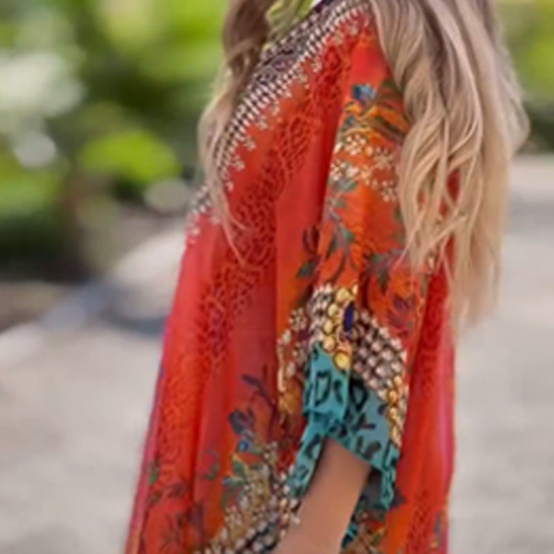 Joleena | Floral V Neck Loose Mini Dress