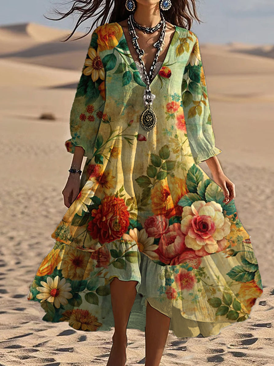 Aida | Floral V-Neck Boho Maxi Dress