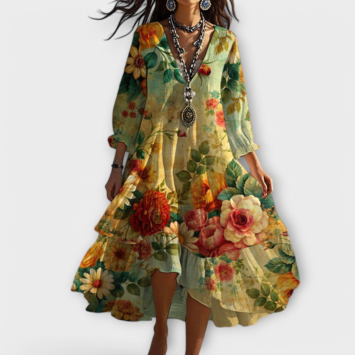 Aida | Floral V-Neck Boho Maxi Dress