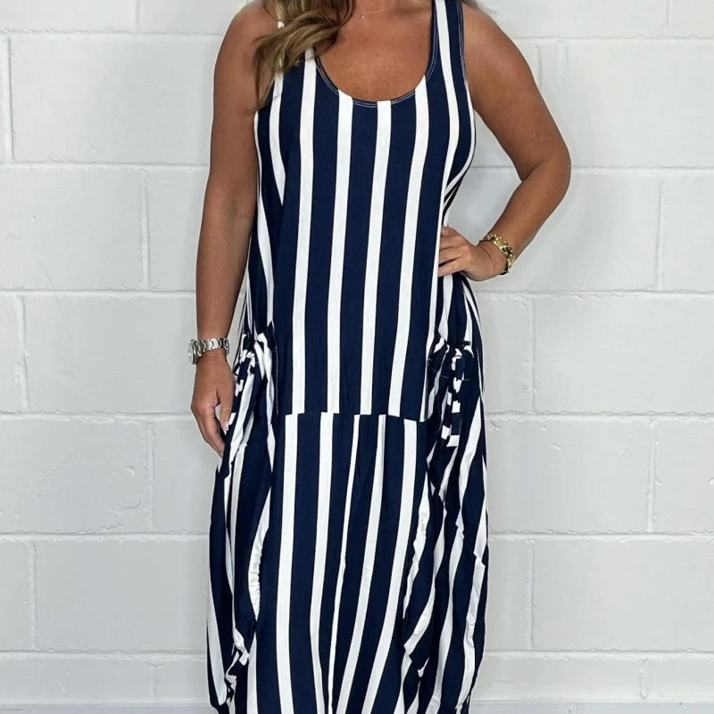 Loosey | Sleeveless Striped Oversized Pocket Maxi Dress