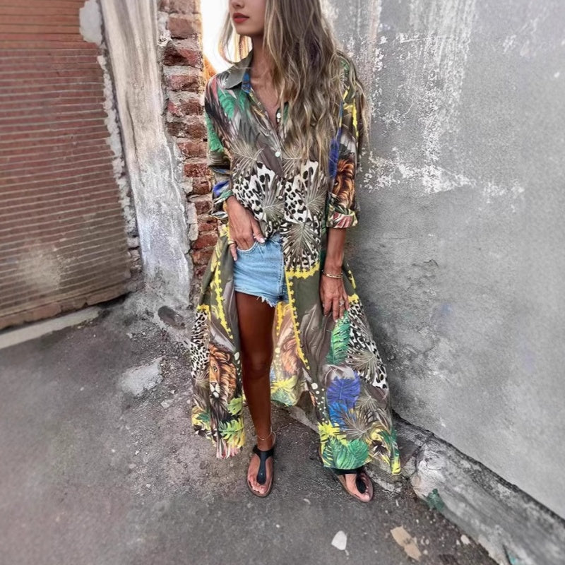 Roelie | Tropical Print Button Front Shirt Dress
