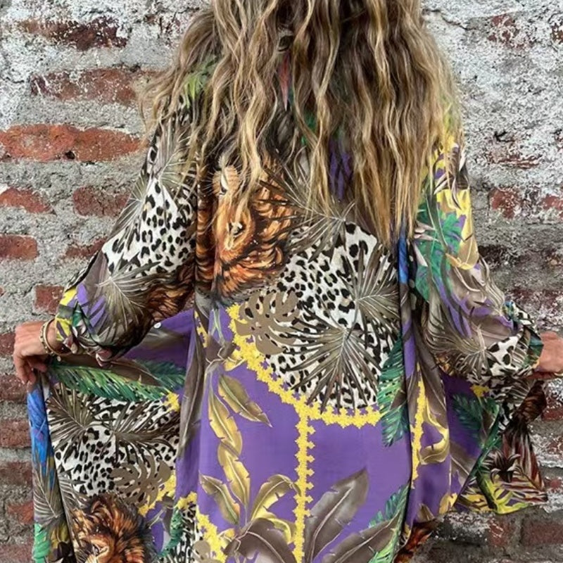 Roelie | Tropical Print Button Front Shirt Dress