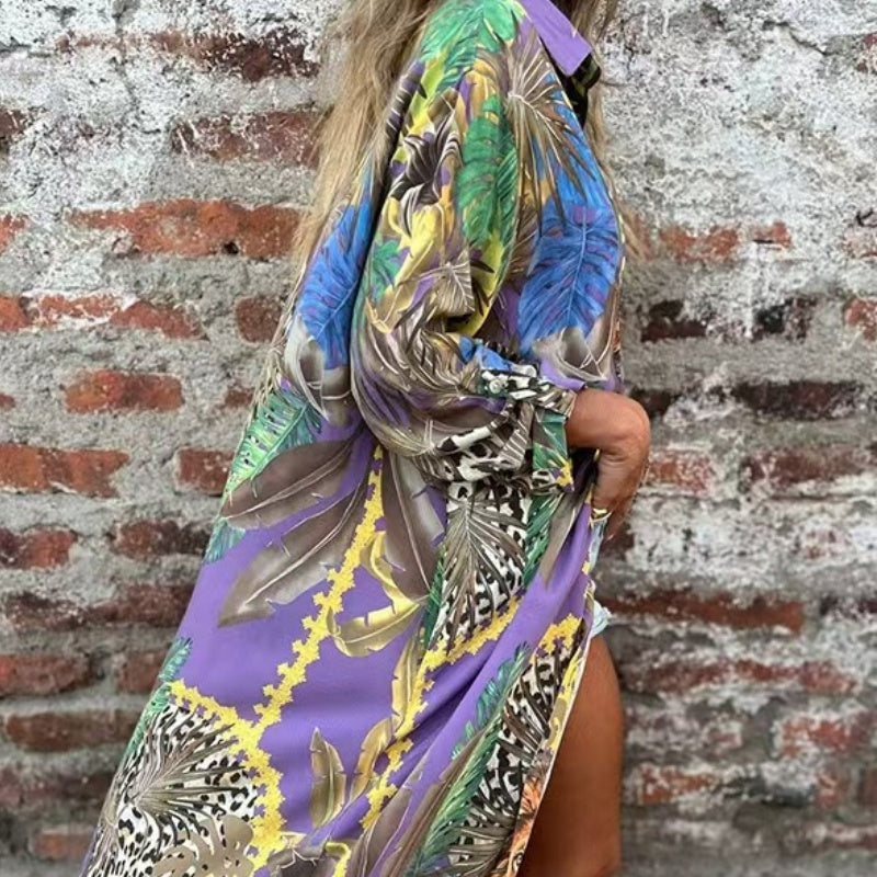 Roelie | Tropical Print Button Front Shirt Dress