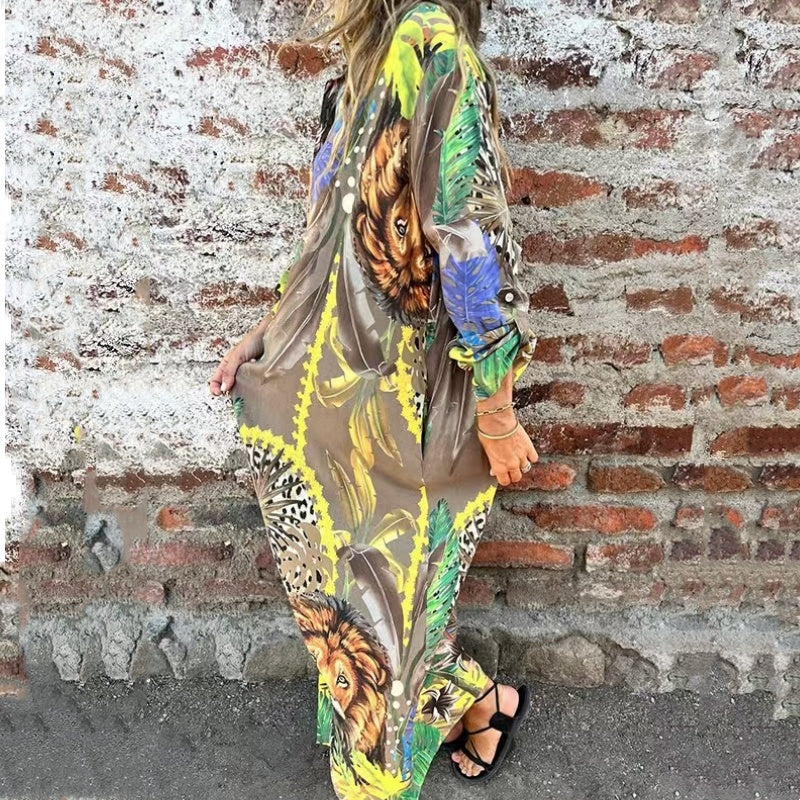 Roelie | Tropical Print Button Front Shirt Dress