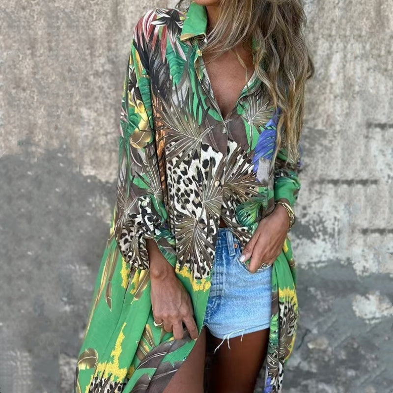 Roelie | Tropical Print Button Front Shirt Dress