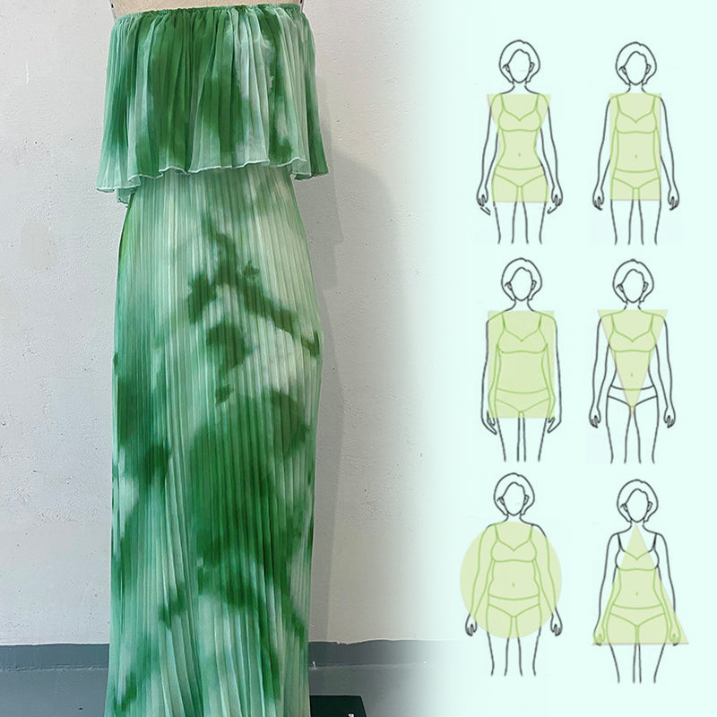 Vinelia | Printed Pleated Off Shoulder Maxi Dress