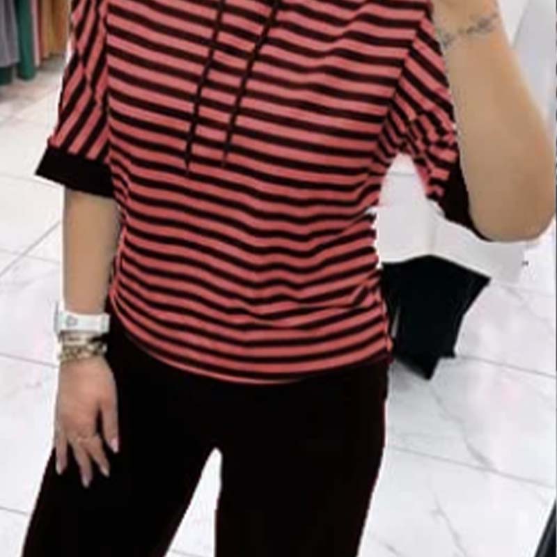 Dwiska | Striped Short Sleeve Hooded Top