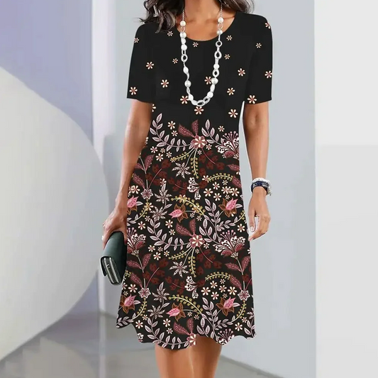 Ursulla - Floral Print Short Sleeve Midi Dress