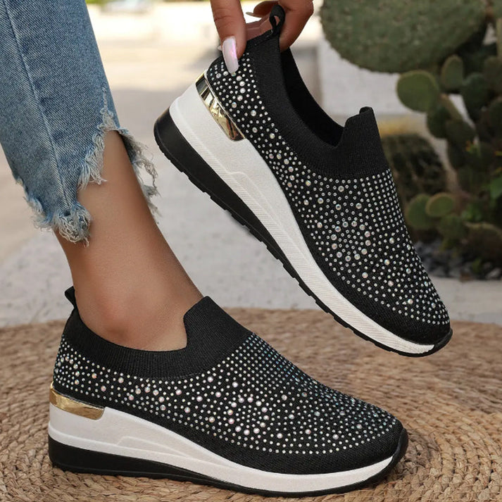 Haylay - Casual Slip On Rhinestone Wedge Sneakers